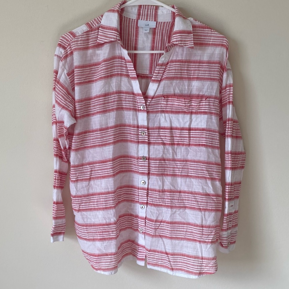 J. Jill Striped Cotton Button Down Shirt